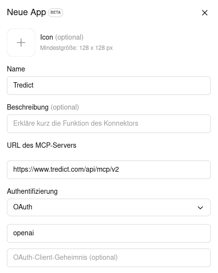 Tredict MCP-Server in ChatGPT eintragen.