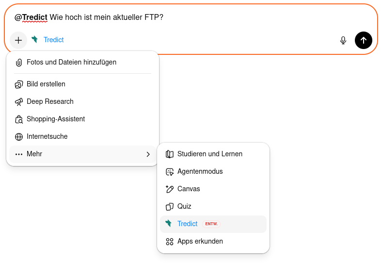 Tredict MCP-Server in ChatGPT auswählen.
