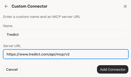 Namen und MCP-Server-URL für Tredict in Grok eintragen.