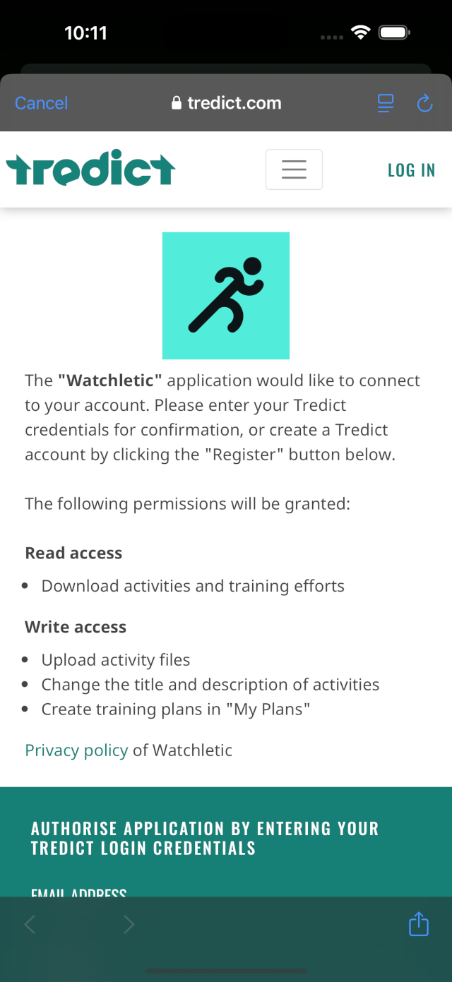 Tredict OAuth-Autorisierung mit Watchletic auf dem iPhone.